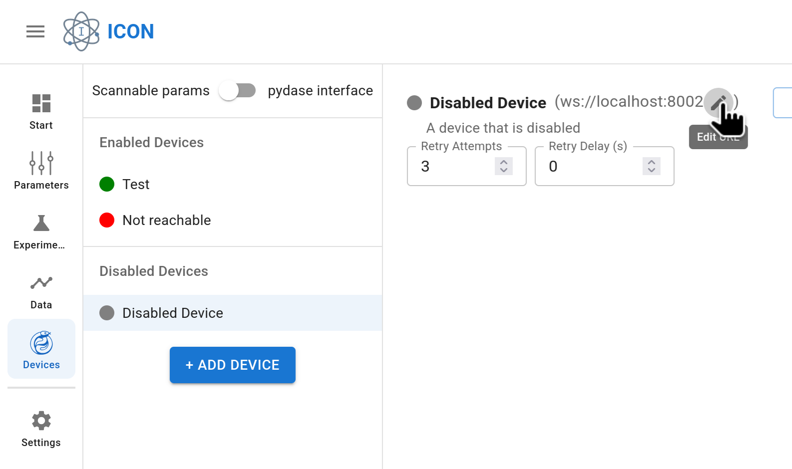 Editing a device URL