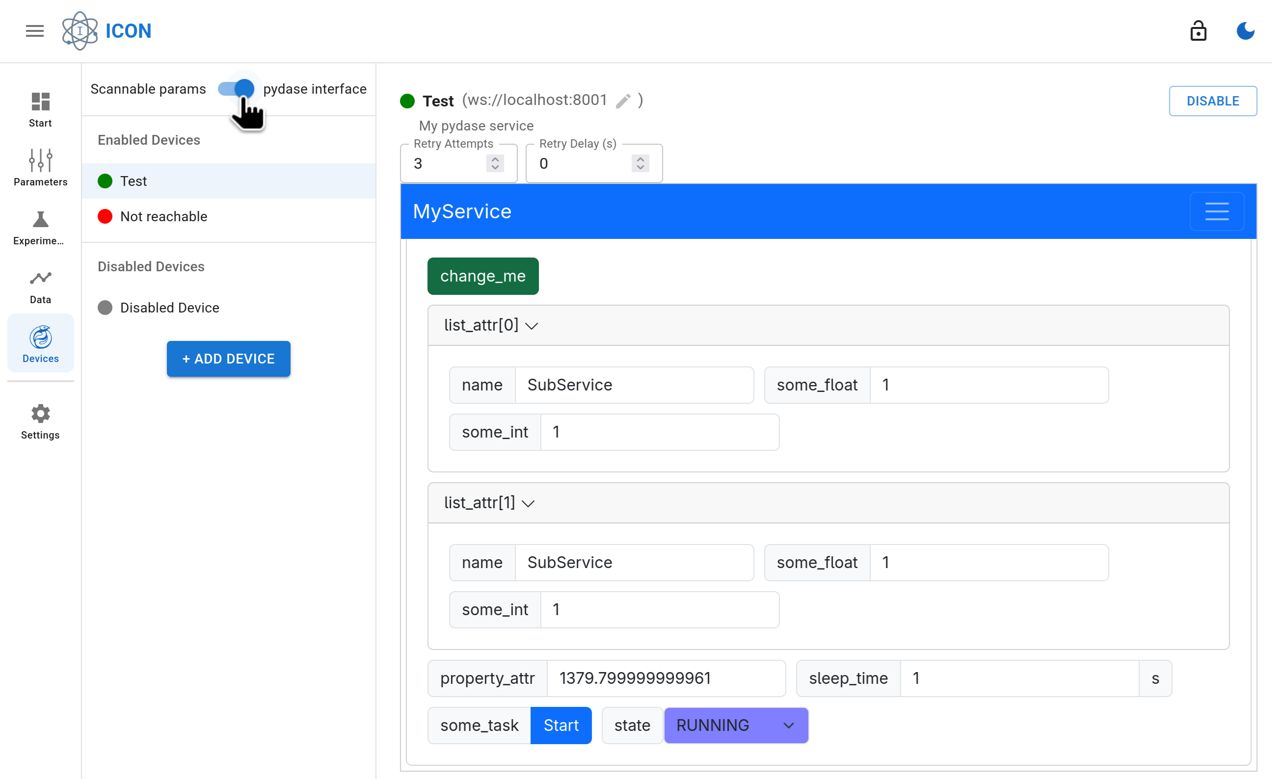 Displaying the pydase interface